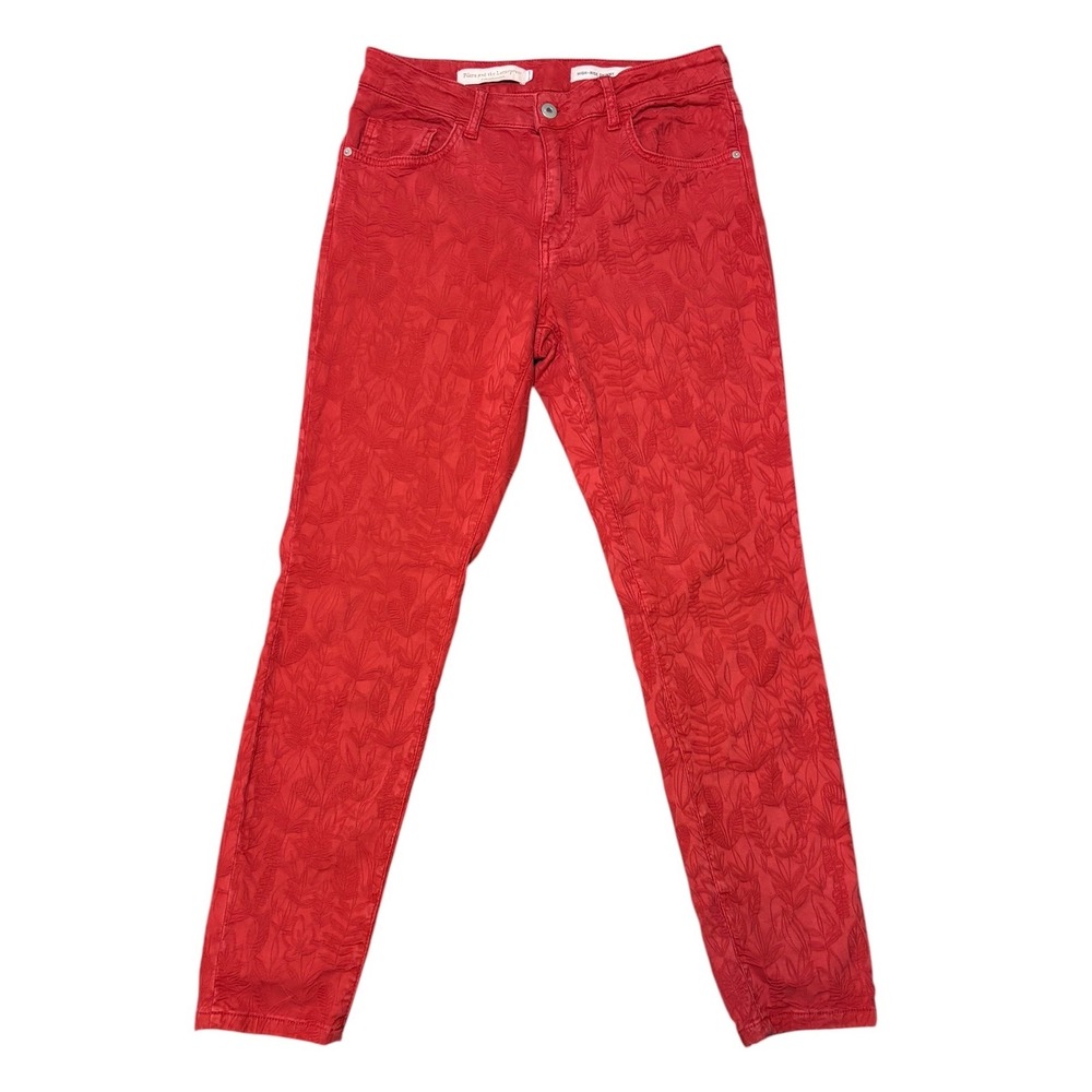 Pilcro and the Letterpress Anthropologie Red Floral Jacquard Skinny Boho Jean 30 - Picture 2 of 13